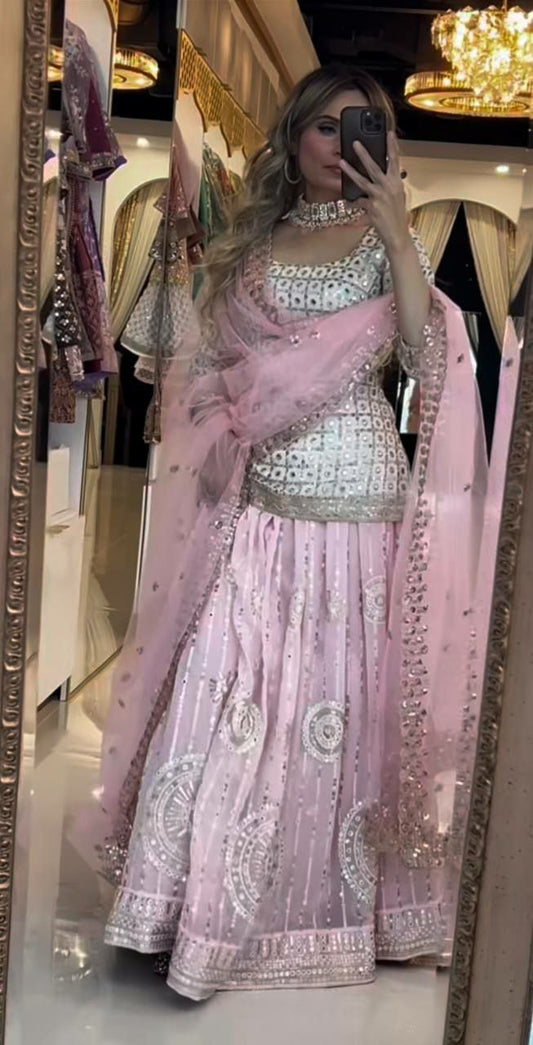 Multi Needle Embroidery Work/ Zari Work Lehenga Style Salwar Kameez For Sale