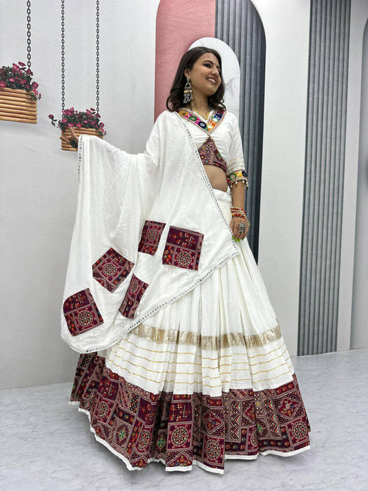 Pure Cotton With Real Hand Work And Real Mirror Work With Canvas Patta Lehenga Choli