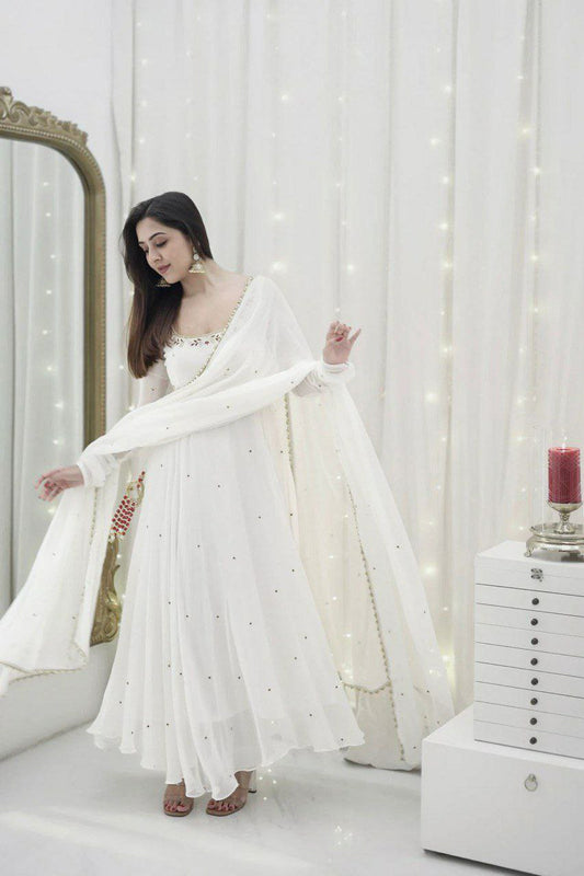 Faux Georgette With Inner And Hand Work With Fancy Lace Work Type Anarkali Gown
