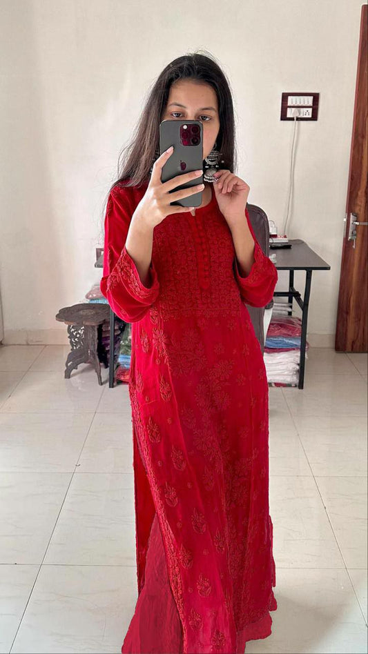 GEORGETTE WITH MICRO INNER AND EMBROIDERY WORK WITH PUM WORK DRESS