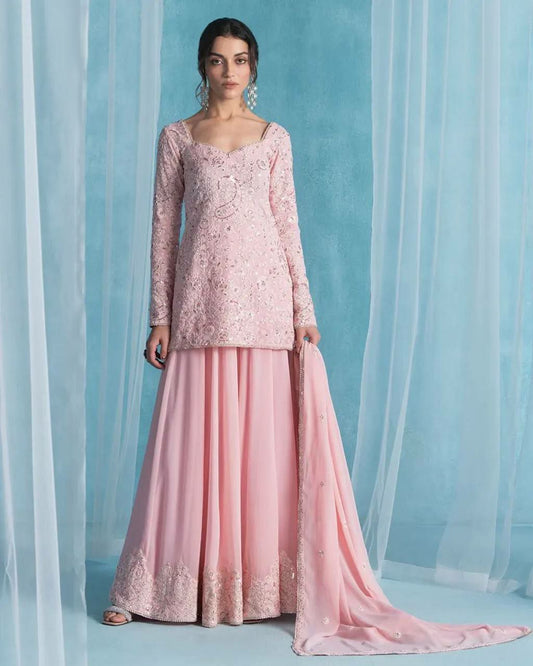 GEORGETTE WITH MICRO INNER AND SEQUANCE EMBROIDERY WORK PALAZZO SUIT