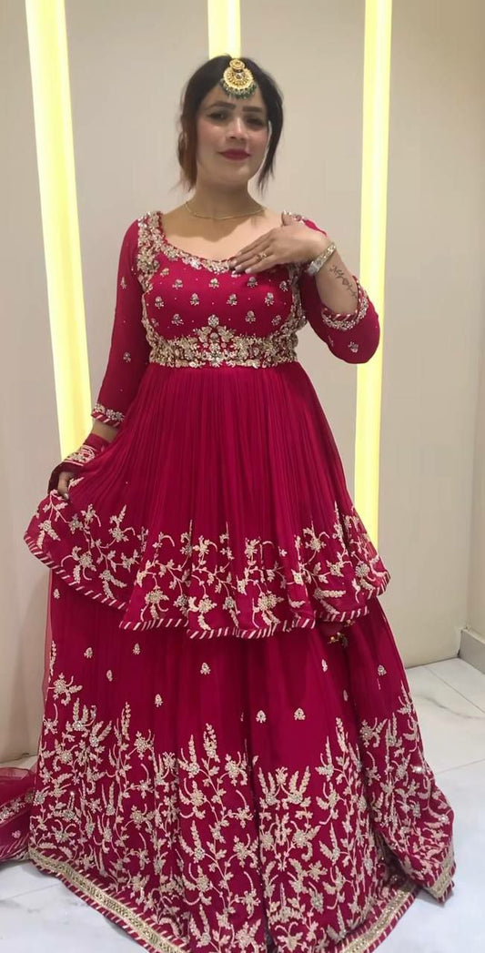 Heavy Faux Georgette And Heavy Embroidery Sequence Work With Latkan Dori And Fancy Lace Borders Work Dupatta Type Top Kediyu & Lehenga