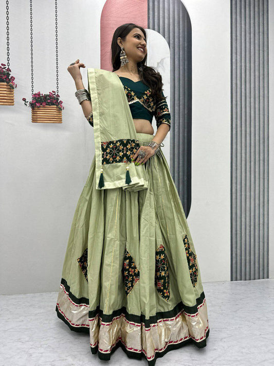 Pure Cotton & Lumpi Lace Border With Ribbion Work With Hand Pasting Butta Work Lehenga Choli