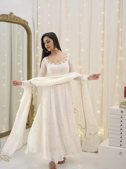 Faux Georgette With Heavy Micro Cotton And Embroidery Work With Lace Border Top & Bottom Gown