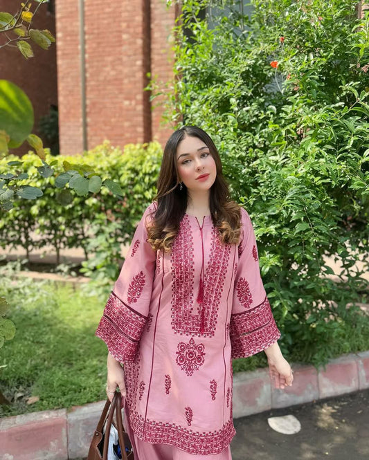 HEAVY COTTON WITH HEAVY EMBROIDERY WORK WITH REAL MIRROR HAND WORK AND FANCY LATKAN PALAZZO DRESS