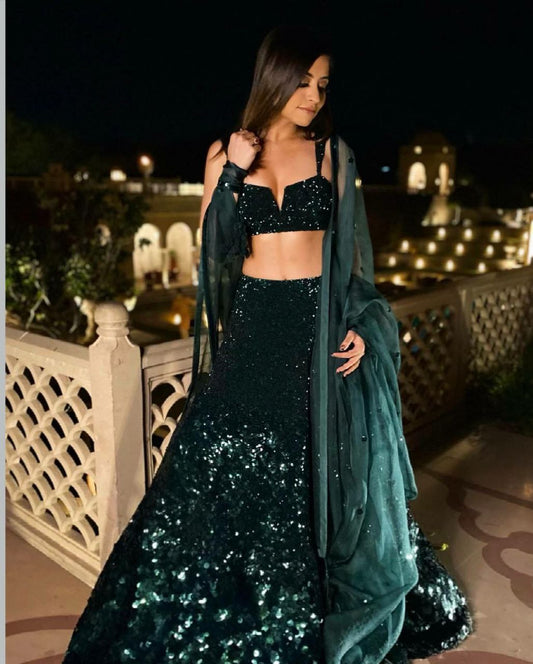 Georgette With Heavy Sequence Work + Velvet Border Work Dupatta Type Lehenga Choli