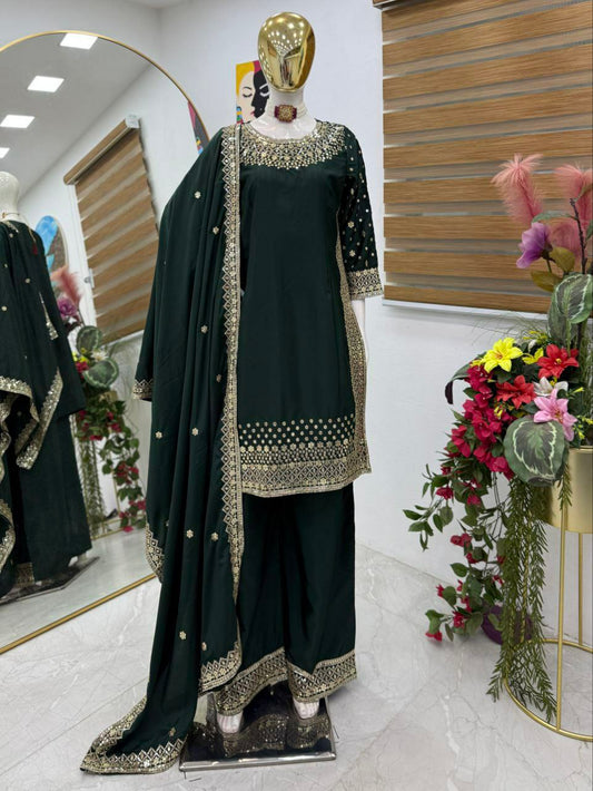 Natural Crepe With Micro Silk And Embroidery Siquence Work Sharara Dress