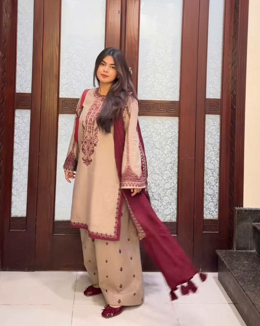 Faux Georgette With Heavy Micro Cotton And Embroidery Work And Beads Work Farshi Palazzo Dress