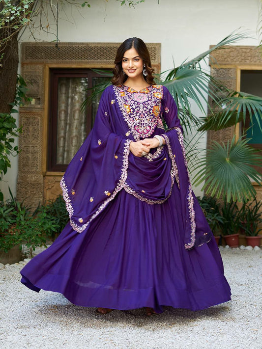Star Georgette With Micro Cotton Inner And Heavy Sequence & Thread Work Gown