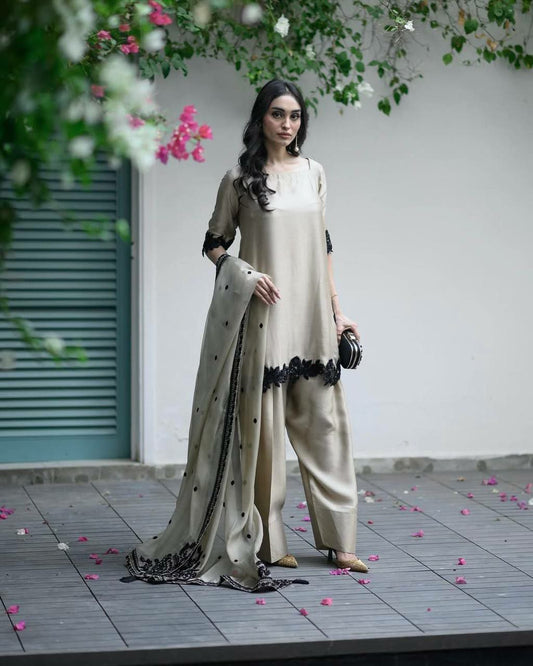 Star Georgette With Heavy Micro Cotton And Embroidery Sequence Work With Elastic Farshi Palazzo Dress