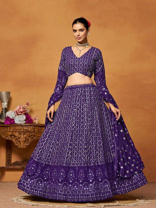 Faux Georgette With Thread ,Sequence Embroidery Work With Canvas And Can Can Layered Net Lehenga Choli