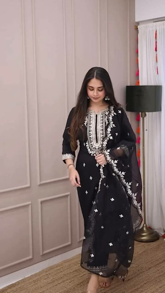 Heavy Faux Georgette And Fancy Embroidery Coding Dori-Sequence Work With Lace Border Dress