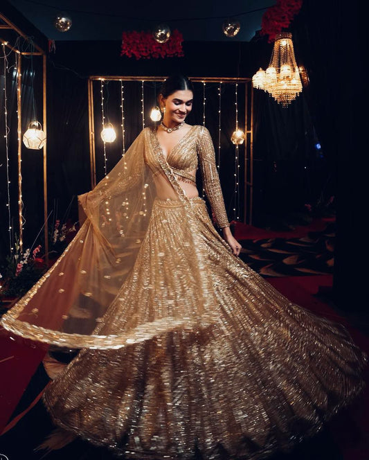 Kasturi Silk Georgette With Sequins & Dori Work With Glass Pipe Tassels Border Work Blouse Type Lehenga Choli
