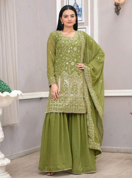 Fox Georgette And Heavy Embroidery Sequence Work With Elastic Sharara Dress