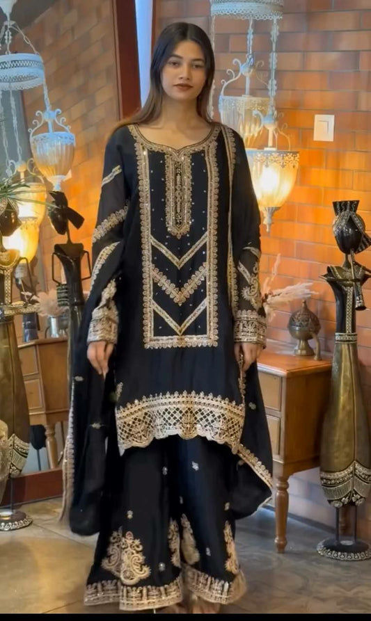 HAVY FOX GOARGATE & EMBROIDERY WORK WITH MICRO COTAN AND ELASTIC AND FOUR SAID LACE WORK BOTTAM DRESS