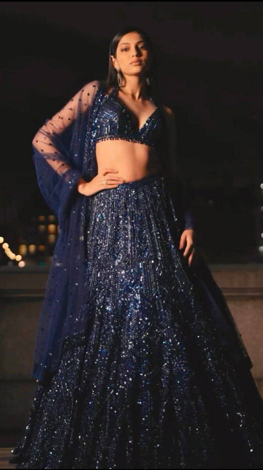 Net With Sequins & Dori Work All Over Front & Back With Can Can Attach Lehenga Choli