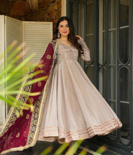 French Crepe With Fully Flair And Sequence Embroidery Work Bottom Gown