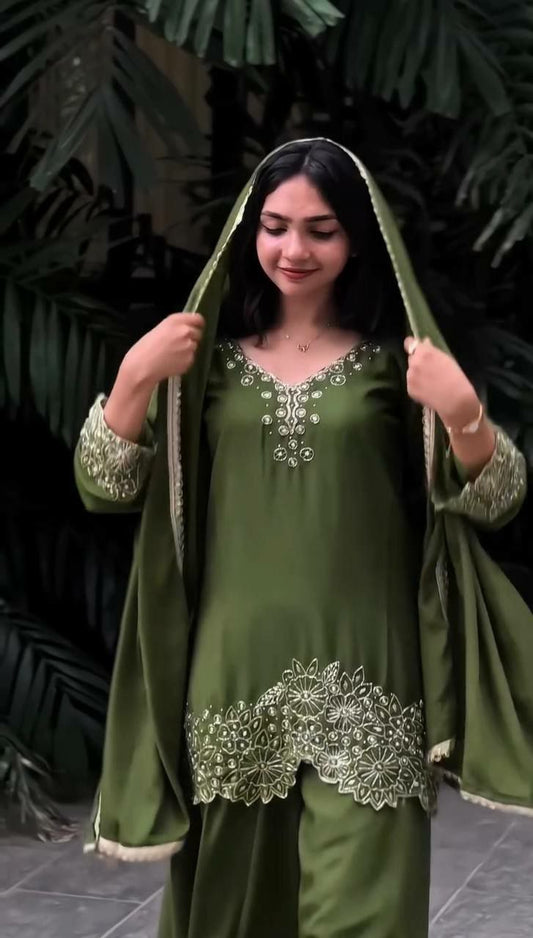 Heavy Faux Georgette And Embroidery Sequence Work With Beads Work With Lace Border Sharara Dress