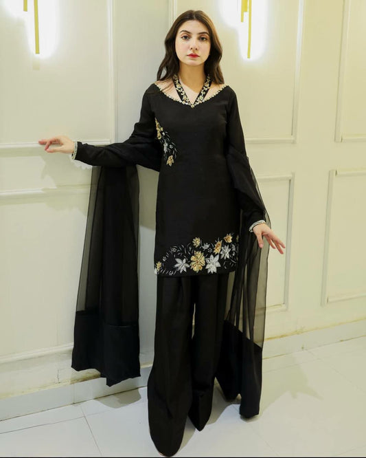 Natural Crepe Silk With Heavy Micro Cotton And Embroidery Siquence Work With Less Border Dress