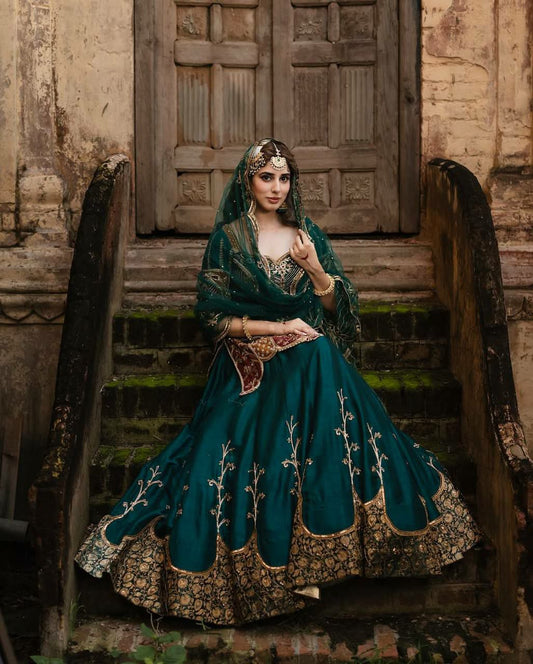 Natural Crepe Silk With Embroidery Sequence Coding Work And Zari Work Fancy Less Border Work Top & Lehenga