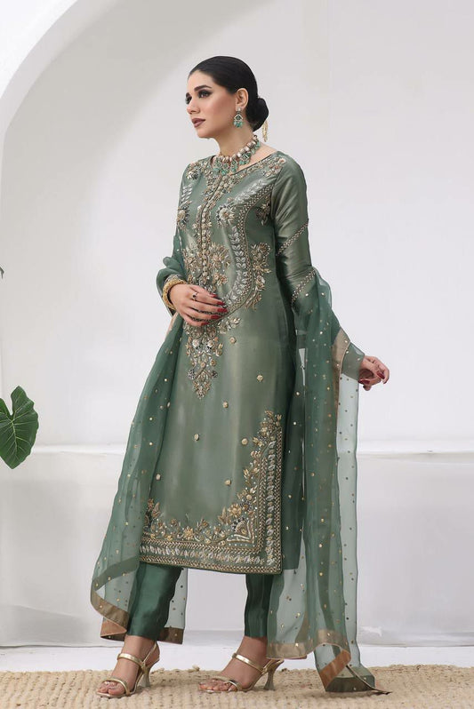 Pure Jimmy Choo Silk With Embroidery Sequence Work With Elastic And Fancy Lace Border Dupatta Type Dress