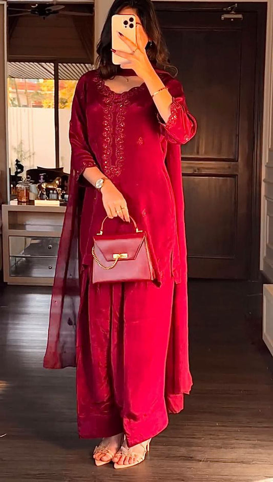 PURE CHINON SILK WITH HEAVY MICRO COTTON AND BEAUTIFUL EMBROIDERY SEQUENCE WORK FARSI SALWAR KURTI