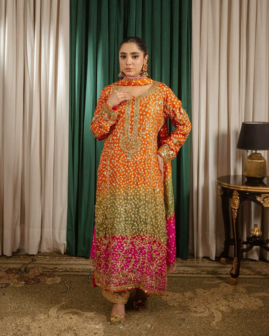 HEAVY CHINON SILK WITH ATTRACTIVE & BEUTYFUL EMBROIDERY SEQUENCE WORK AND BEAUTIFUL DIGITAL PRINT WITH LACE BORDER WORK PALAZZO KURTI