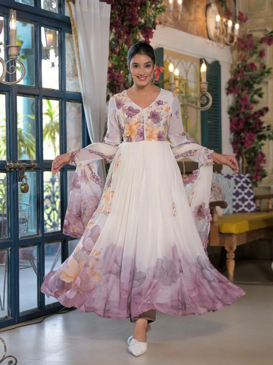 Tabby Organza And Embroidery Sequence Work With Fully Flair Gown