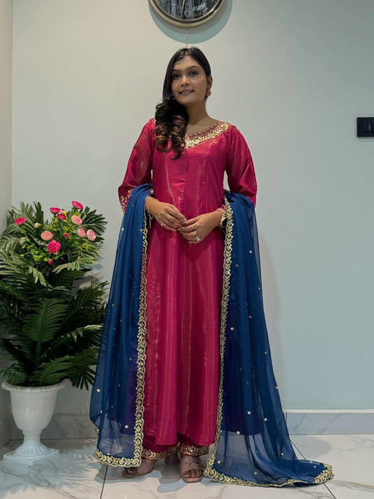ROMAN CHIMAR SILK EMBROIDERY SEQUENCE WORK LACE BORDER GOWN