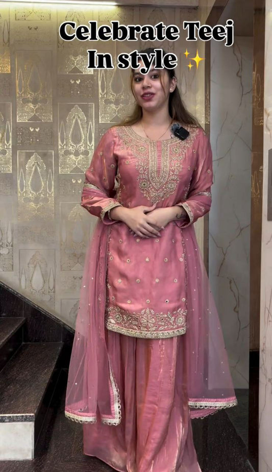 Fandy Crash With Embroidery Sequence Work And Moti And Less Work Dupatta Type Palazzo Dress