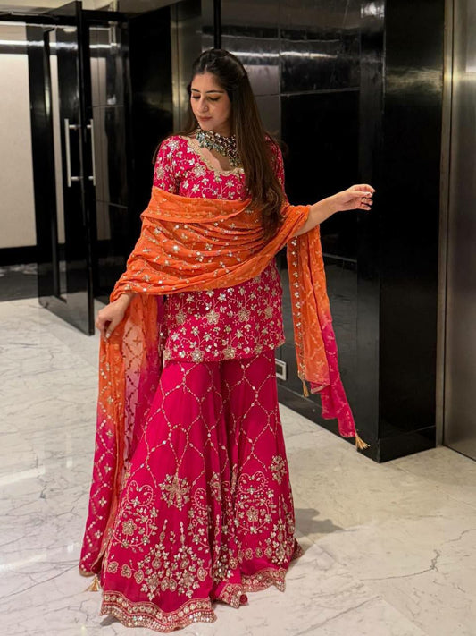 Heavy Georgette With Heavy Embroidery Sequence Work And Digital Print Sharara Dress