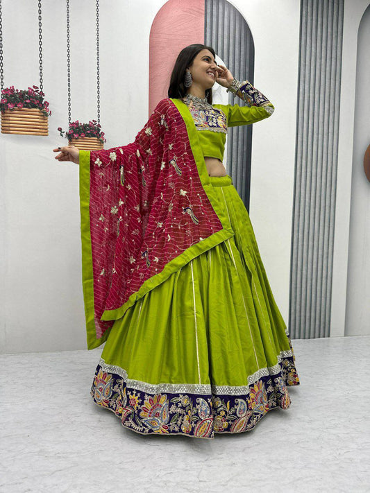 Pure Cotton With Embroidery Coding Sequence Work With Ribbion Lace Work Lehenga Choli