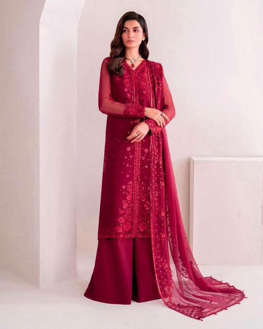 Pure Faux Georgette With Heavy Micro Cotton And Embroidery Sequence Work With Elastic Palazzo Dress