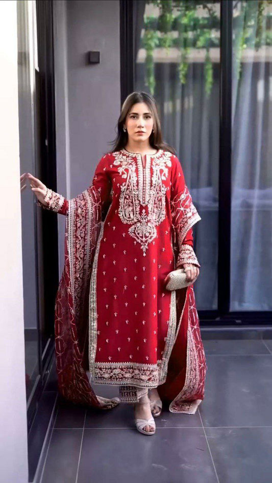 Eid Month Special Front & Back both side work Roman Silk Fabric Salwar Kameez