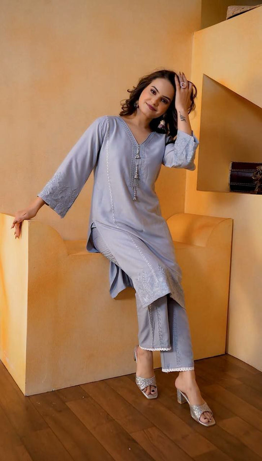 REYON WITH EMBROIDERY WORK WITH LATKAN WORK AND GPO LACE WORK TYPE KURTI