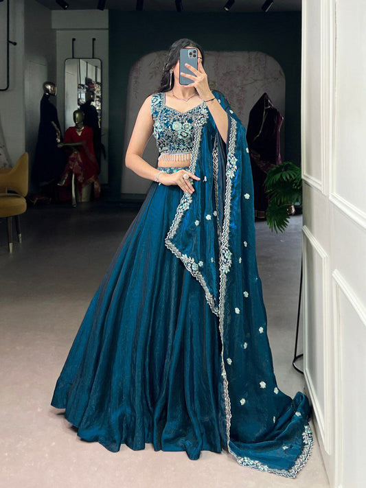 Fendi With Sequens And Thread Embroidery Work Belt With Canvas With Lace Blouse Type Lehenga Choli