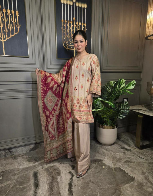 FRENCH CREAPE WITH PRINTED WORK AND REAL MIRROR WORK TYPE SALWAAR SUIT