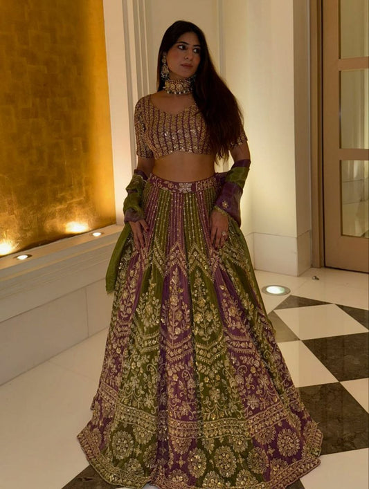 Faux Georgette And Thread With Sequence & Four Side Lace Border Dupatta With Cancan With Canvas Lehenga Choli