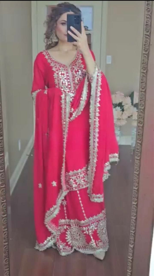 9mm Embroidery Sequence With Fully Flair Sharara Plazo Dress With Full Sleeve
