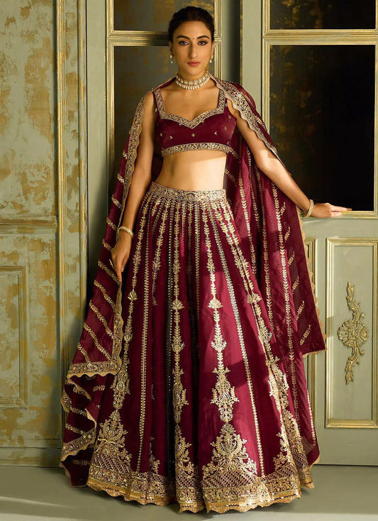 Kasturi Silk With Sequins , Dori & Zari Work With Can Can Attach Lehenga Choli