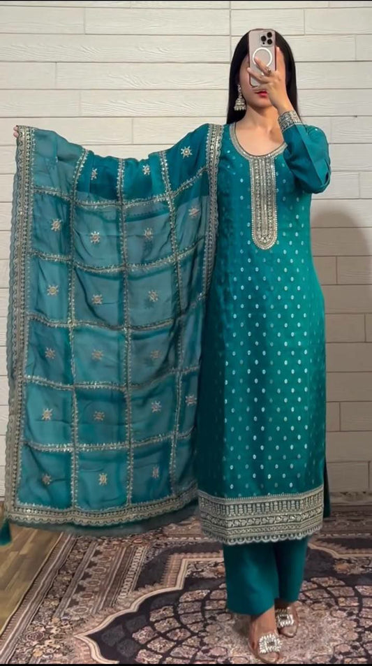 Pure Chinon Silk And Heavy Micro Cotton With Beautiful Embroidery And Sequence Work Dress