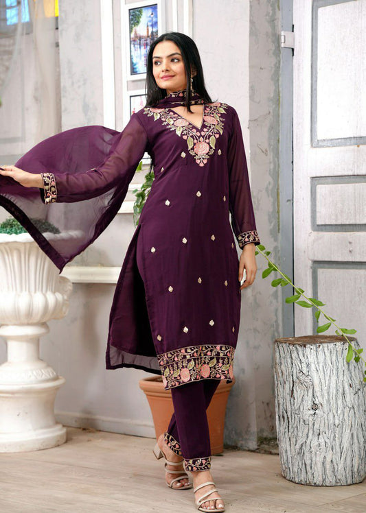 Fox Georgette With Micro Inner And Heavy Sequence Embroidery Work With Elastic Pent & Top