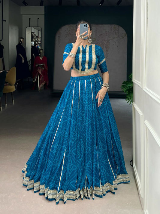 Chiffon & Bandhej Print With Sequins And Gotta Patti Lace Touch Up With Canvas Lehenga Choli