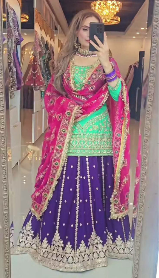 Heavy Faux Georgette Material With Micro Cotton Inner And Sequence Embroidery Work Type Lehenga