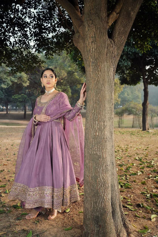 Heavy Roman Silk With Micro Cotton And Heavy Twill and Heavy Embroidery Sequence work Gown