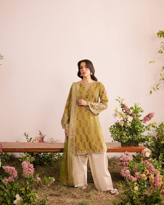 HEAVY FRANCH CREPE WITH HAVY EMBROIDERY WORK AND DIGITAL PRINT WORK WITH ELASTIC BOTTAM DRESS