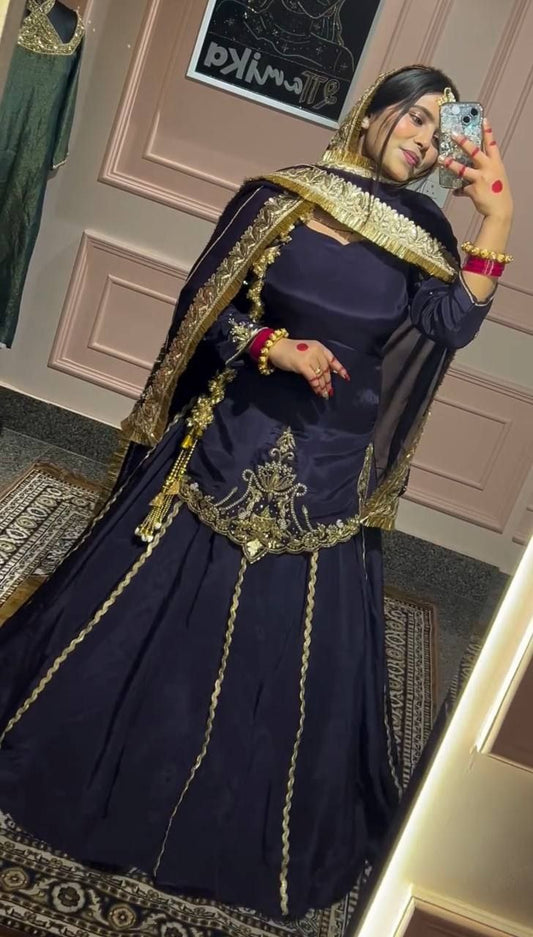 Natural Crepe Silk And Embroidery Sequence Work With Beads Work And Canvas patta Top & Lehenga
