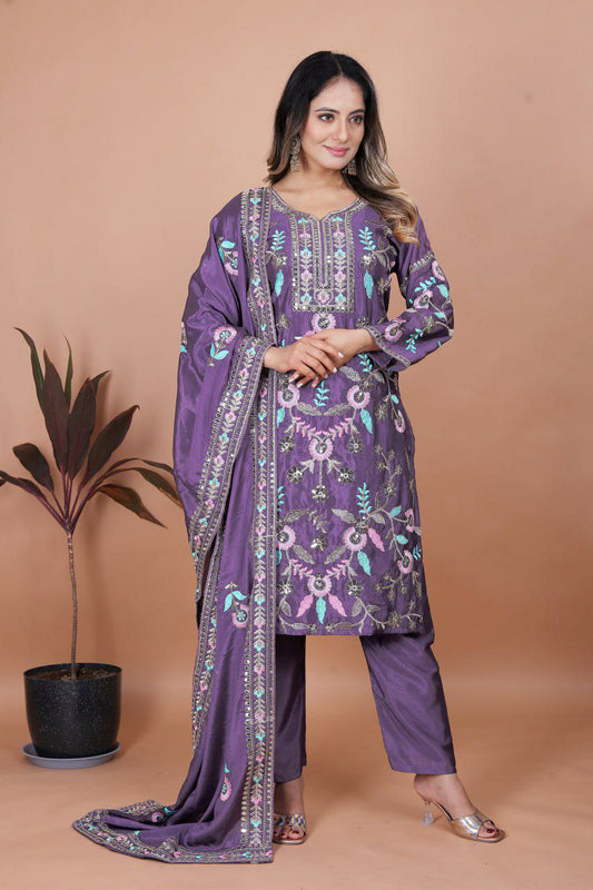 Chinon With Micro Inner & Heavy Embroidery Sequence Work With Elastic Dress