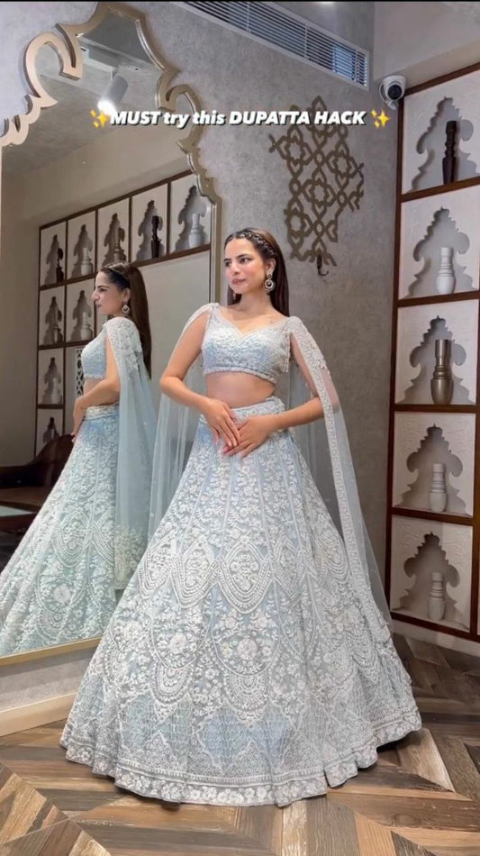 Net With Sequins & Thread Work With Can Can Attach Lehenga Choli