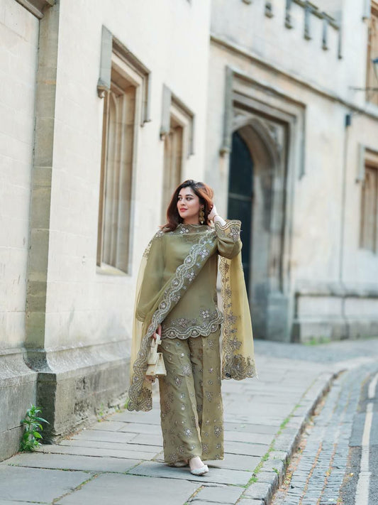 French Crepe Silk With Heavy Micro Cotton And Embroidery Sequence Work With Elastic Sharara Dress